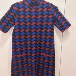 Anthropologie Black and Purple Wave Mini Dress